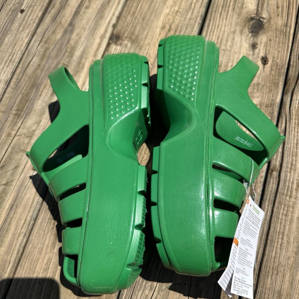 Crocs Stomp Fisherman Sandals High Shine Green Platform 210057-3WH Women's 9 NWT - Picture 7 of 12